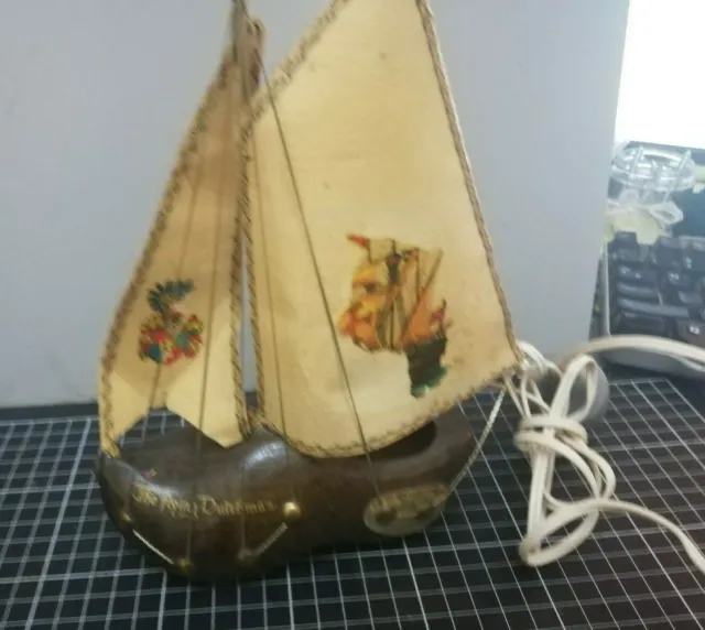 Vintage WOODEN SHOE Sailing Ship TV LAMP The Flying Dutchman made in HOLLAND
