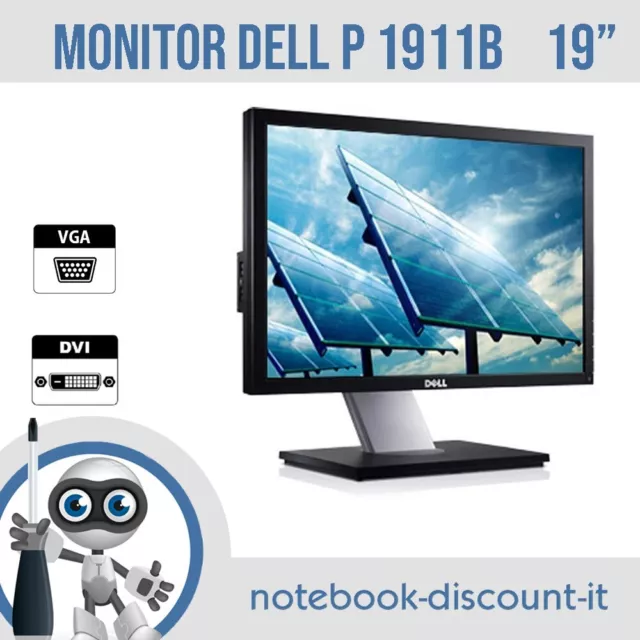 Monitor DELL P1911b  Schermo 19" per PC DESKTOP  VGA  DVI  1440x900px  16:9  USB