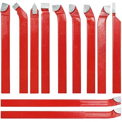 11 Pc Carbide Tip Tipped Cutter Tool Bit Cutting Set for Metal Lathe T...