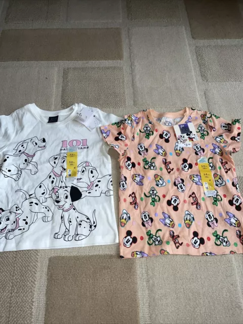 Two Girls New Disney Short Sleeve Summer T-shirts Age 5-6 Years With Tags