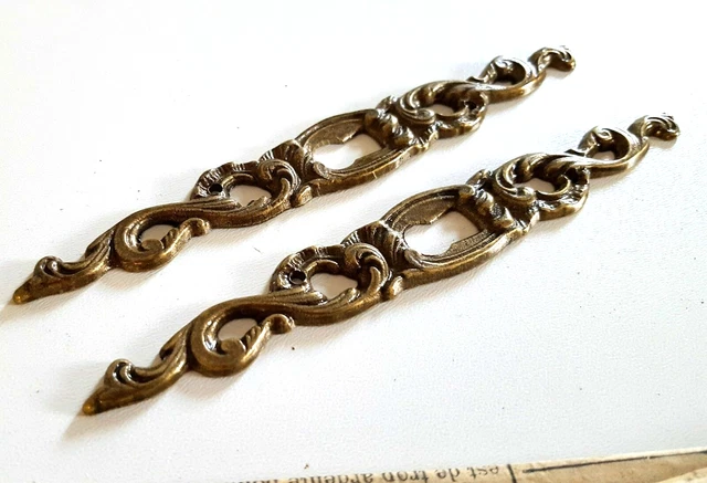2 vintage escutcheon key hole covers Salvaged brass furniture door hardware