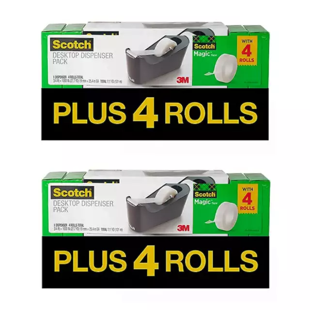 Set of 2 Scotch Desktop Tape Dispenser Value Pack (Dispenser & 4 rolls) Bx Dmg