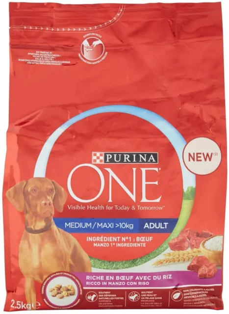 Croquettes Chien Medium / Maxi Nourriture Sec Pour Purina Une Adult Boeuf 2,5Kg