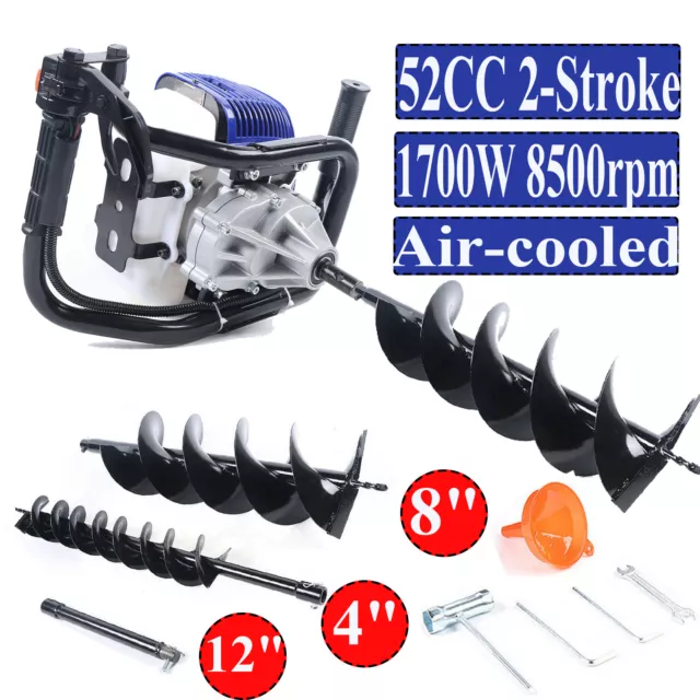 52CC Post Hole Digger Earth Auger Gas Powered Borer Fence Ground Drill+4"8" Bits