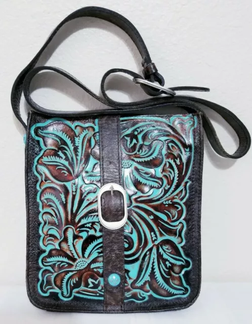 PATRICIA NASH VENEZIA Pouch CROSSBODY Bag LEATHER TOOLED TURQUOISE