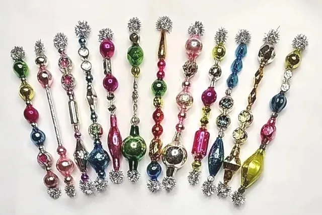 ✨️🌻 12 Vtg Mercury Glass Garland Icicle Bead Springtime Ornaments 4~4.5"
