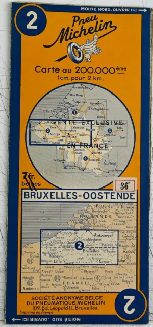 Carte Michelin n°2 Bruxelles OOstende 1945