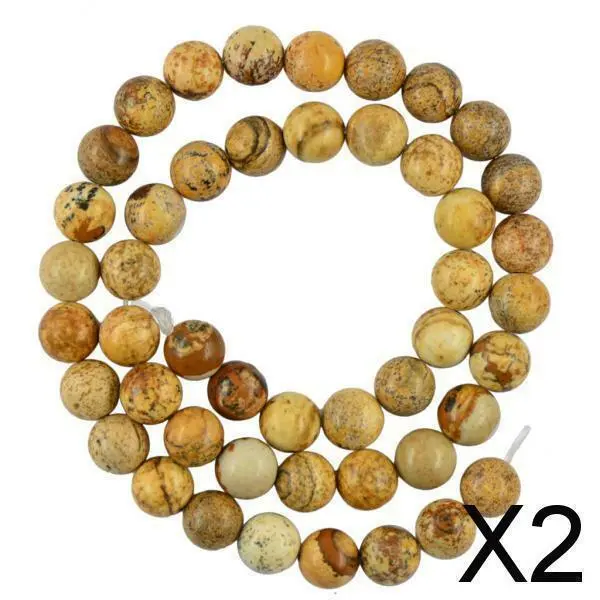 2X 8mm Naturelle Jaspe Image Pierres Précieuses Perles Rondes En Vrac