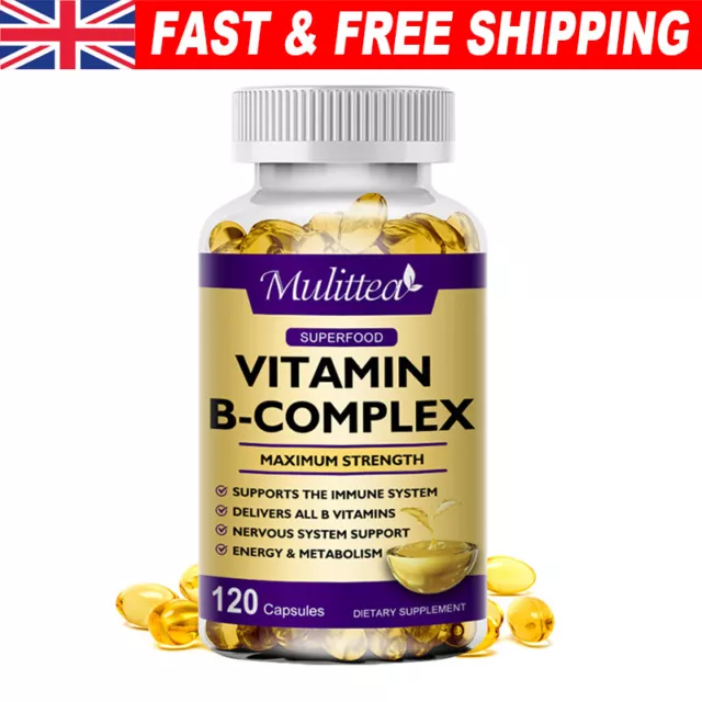 120 Vitamin B Complex,Vitamins B1, B2, B3, B5, B6, B8,B12,Energy, Metabolism Aid