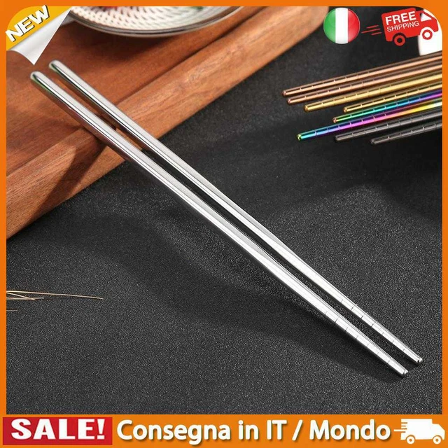 IT 1 Pair Stainless Steel Chopsticks Tableware Non-slip Food Sticks (Silver)