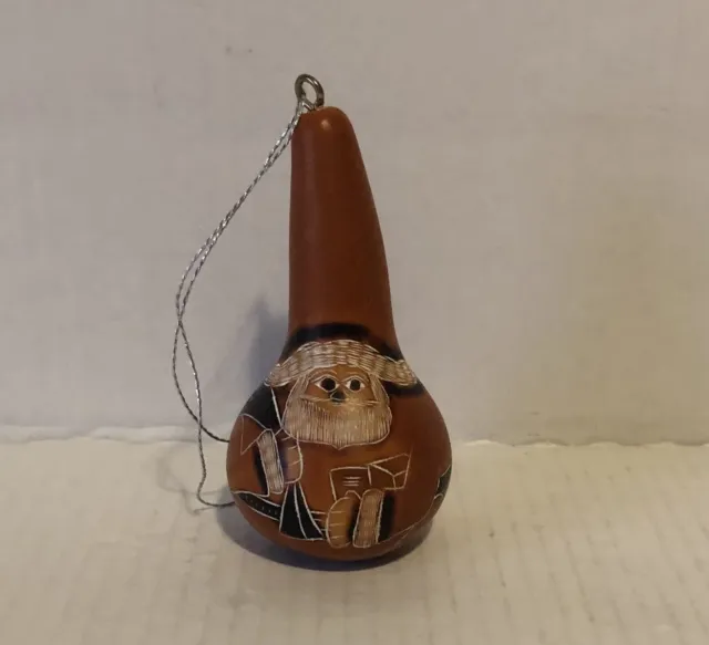 Ciap Gourd Etched Santa Claus Christmas Ornament Rattle Made In Peru