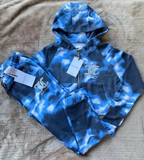 Girls Juicy Couture Hoodie & Joggers Tracksuit Blue Camo Style  5/6 - 12/13 Yrs