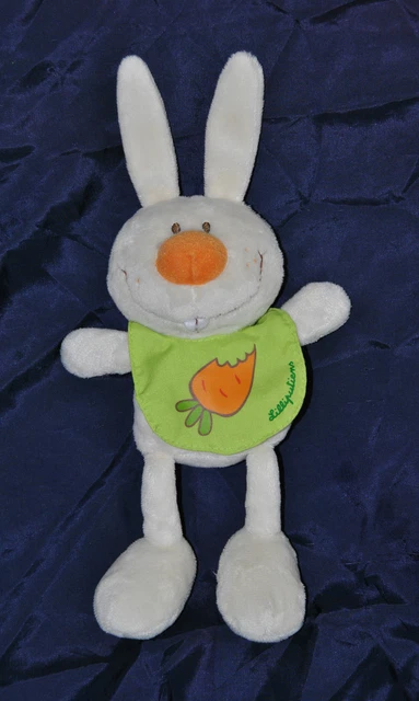 Peluche Doudou Lapin Beige Ecru Orange LILLIPUTIENS Bavoir Vert Carotte 23/30Cm