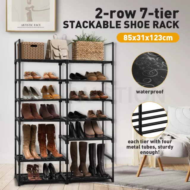 7 Tier Shoe Rack Storage Organiser Shelf Stackable Shelves Cabinet Stand 30 Pair
