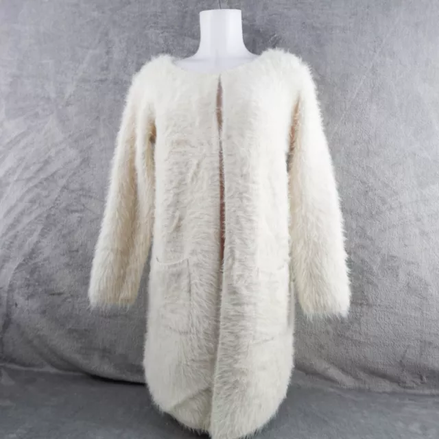 Sanctuary Womens Sweater Jacket Small Off White Hip Length Faux Fur Soft Cozy