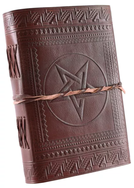 Lederbuch mit Pentagramm, Braun, ca. 21 x 14 cm Hexen Buch Mittelalter Magie