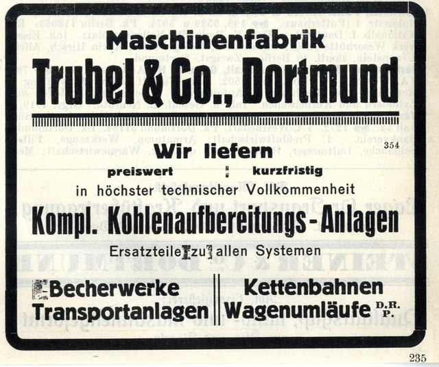 Trubel & Co. Dortmund MASCHINENFABRIK Historische Reklame 1925