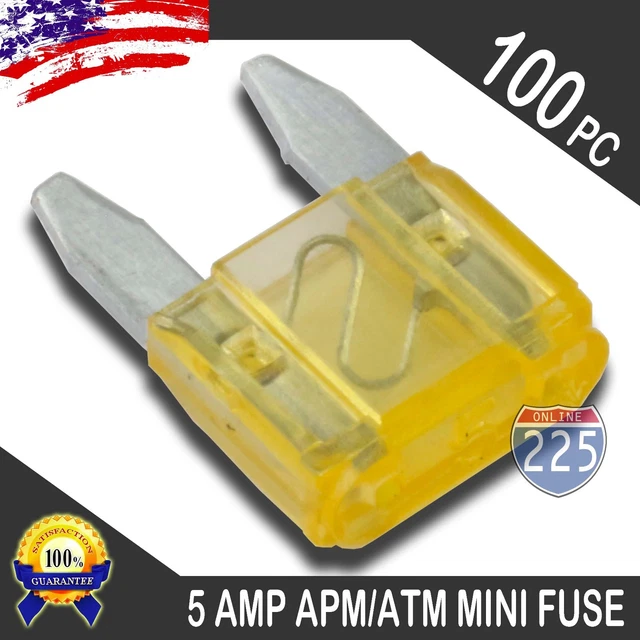 100 PACK 5A Mini Blade Style Fuses APM/ATM 32V Short Circuit Protection