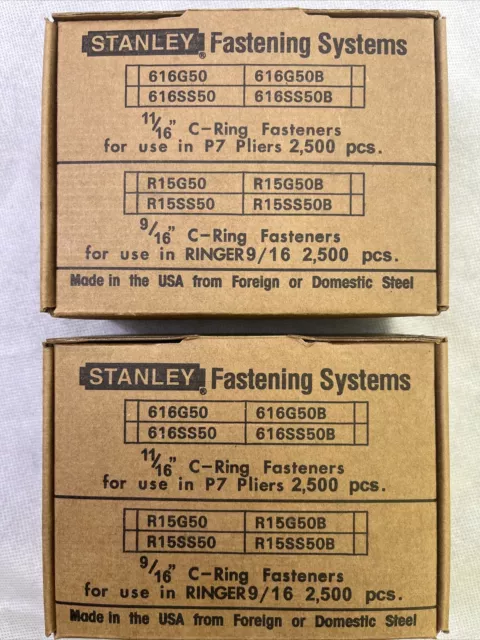 2 Stanley Fastening System 616G50 11/16” Stanley C-Ring 16 Ga 5000pcs Hog Ring