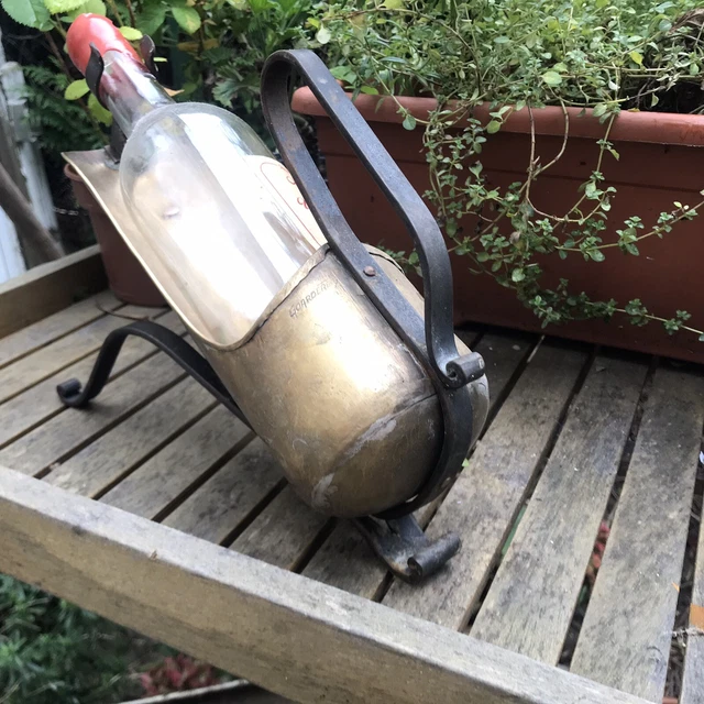French Jean Goardere Wine Bottle Holder Stand Brass Wrought Iron Vintage Carrier 4