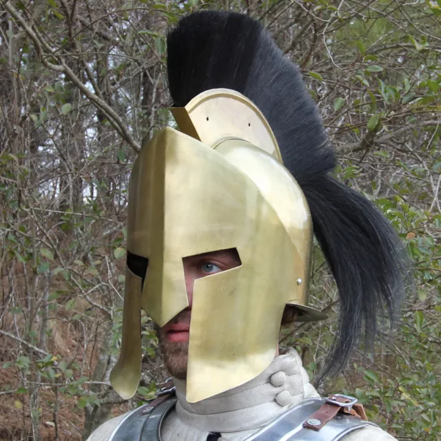 Greek Mighty Spartan 300  Crested Brass Battle War Helmet Armor 2