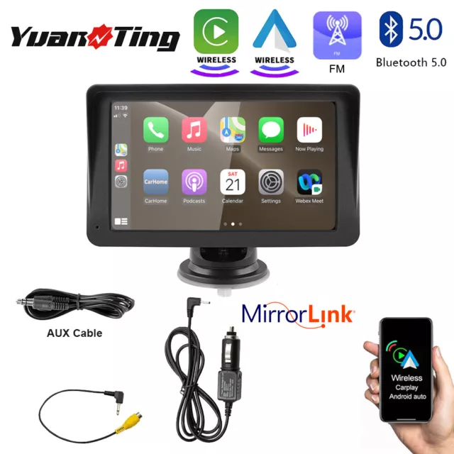 HD Portable Touch Screen 7" Car Radio Wireless Apple Carplay Android Auto BT FM