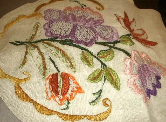 Vintage Hand Embroidered Linen Table Runner 38inches x 12 inches Approx