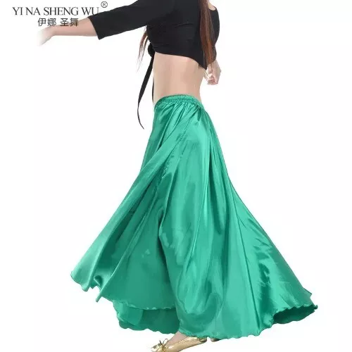 360 Degree Satin Skirt Belly Dance Women Gypsy Long Skirts Dancer Practice Wear