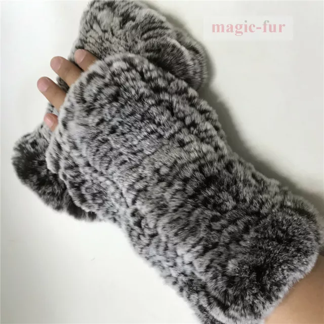 Women Genuine Real Rabbit Fur Gloves Fingerless Winter Warm Wrist Mittens Luxury