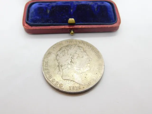 King George III .925 Silver LIX Crown Coin 1819 Fair Condition Antique