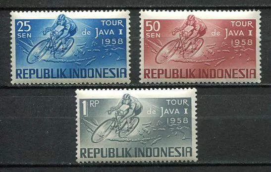 38149) INDONESIA 1958 MNH** Tour Java I 3v Cycling