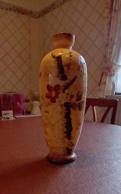 Pretty antique hand painted opaline  opaque milk  glass vase art deco? 10" tall 