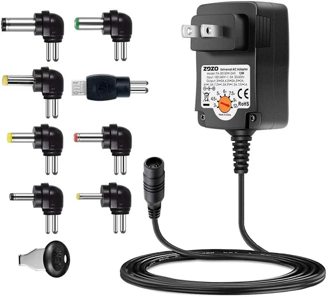 Multi Voltage 12W 3 to 12 Volts Universal Ac Dc Adapter Replacement Power Supply