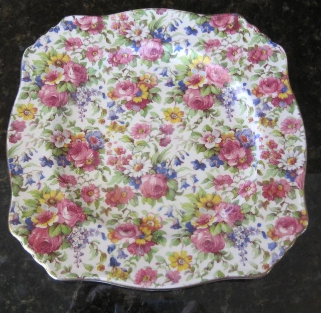 Royal Winton Summertime Chintz Square Salad Plate 8" Grimwades Gold Trim