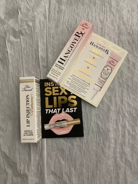 Too Faced Lip Injection Extreme Lip Plumper & Hangover RX Primer Lot TRAVEL Size