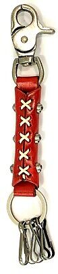 Leather Skull Red Braided Key Chain With Sissor Clip