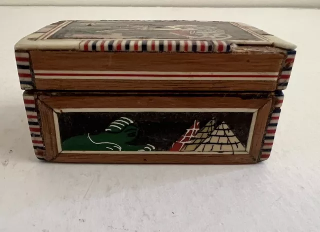 Vintage Egyptian Themed Inlaid Mother of Pearl Handmade Laquered Wooden Box 2