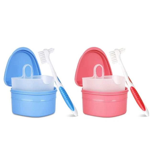 Denture Bath for  Cup with Brush  Tooth Box Holder Storage Soak Contai