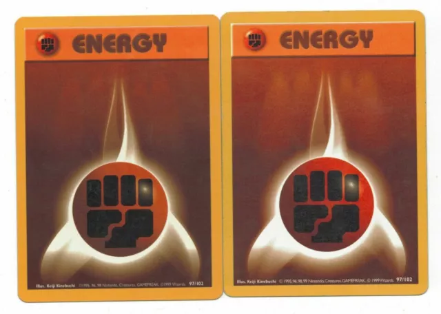 Pokemon Cards (x2): Fighting Energy SHADOWLESS & SHADOW 97/102 Base Set!