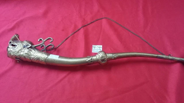 Trompette de chasse vintage en laiton : décoration en corne