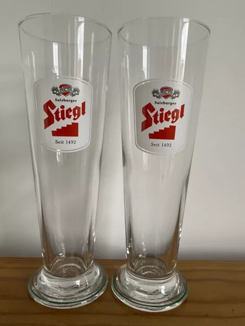 2 Superb Stiegl 0.2l Austrian Beer Glasses - Home Bar/Pub