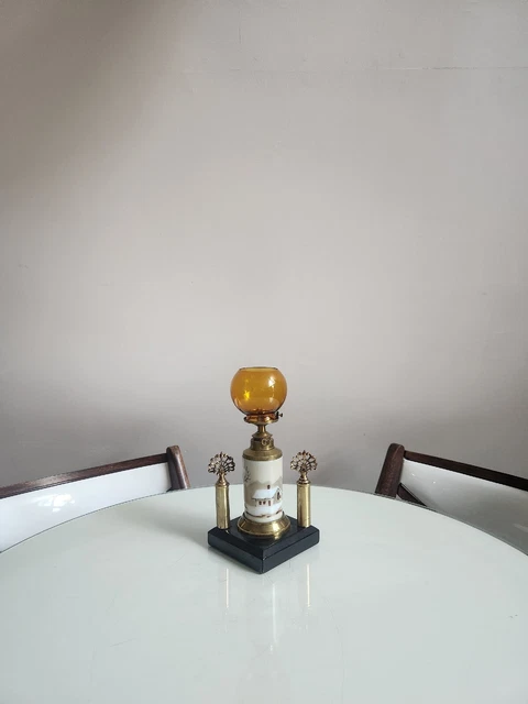 Antique Counter Cigar Lighter Oil Lamp With Amber Shade