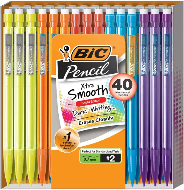Xtra Smooth Mechanical Pencils with Erasers, Medium Point (0.7Mm), 40-Count Pack