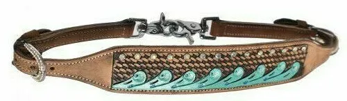 Western Saddle Horse Bling! Wither Strap Turquoise Basketweave Tooled Leather