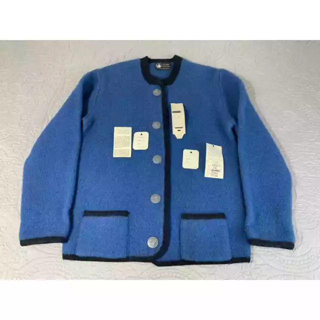 Vintage Alpine Lander Cardigan Sweater Wool Blue Womens Small Medium NWT German