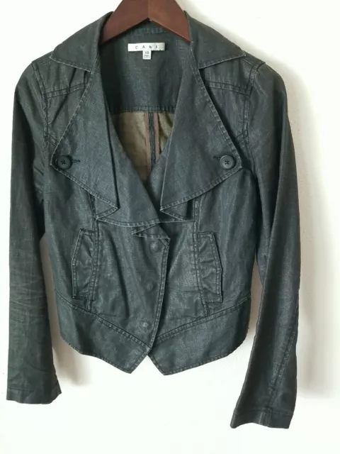 CAbi Size XS #901 Black Wash Waxed Linen Ruffle Collar Moto Jacket