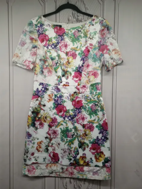 Ivy + Blu Brand Women's Floral Party Dress Size 8 Sheer Sleeves Sheath Back Zip