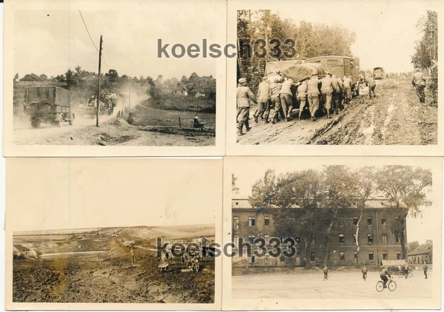 4 FOTOS WEHRMACHT Ostfeldzug Russland Artillerie Zugmaschine Kaserne ...