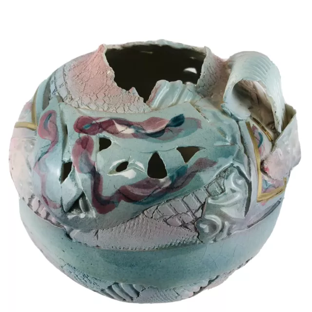 Modern Art Vase Sculpture Ceramic Pottery Teal Pink Artist Signed Markiewkz 2