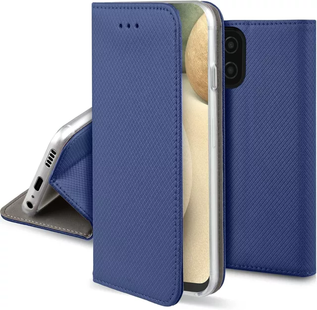 Custodia Libro Per Samsung Galaxy A12 - Cover Smart Magnet Case Blu Navy